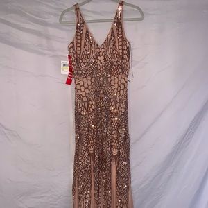 long rose gold nightway prom dress